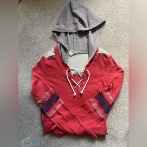 VINTAGE Free People Jersey Hooded Long Sleeve M